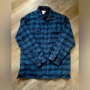 VTG L.L. Bean Flannel Jacket Shacket Plaid Navy Blue Mens Size L Reg UNISEX